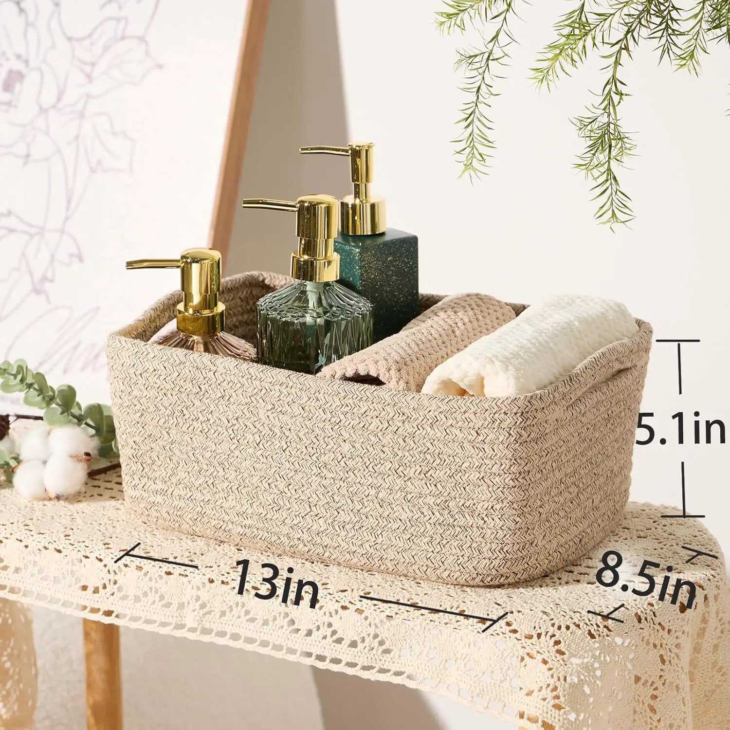 Small Storage Baskets for Organizing | Closet Organizer Bins | Shelf Toy Basket | Woven Rope Baskets | Cube Decorative Box | Shallow Basket | 13x8.5x5.1” | 4 Packs Mixed Brown by GreenHaven Gardens