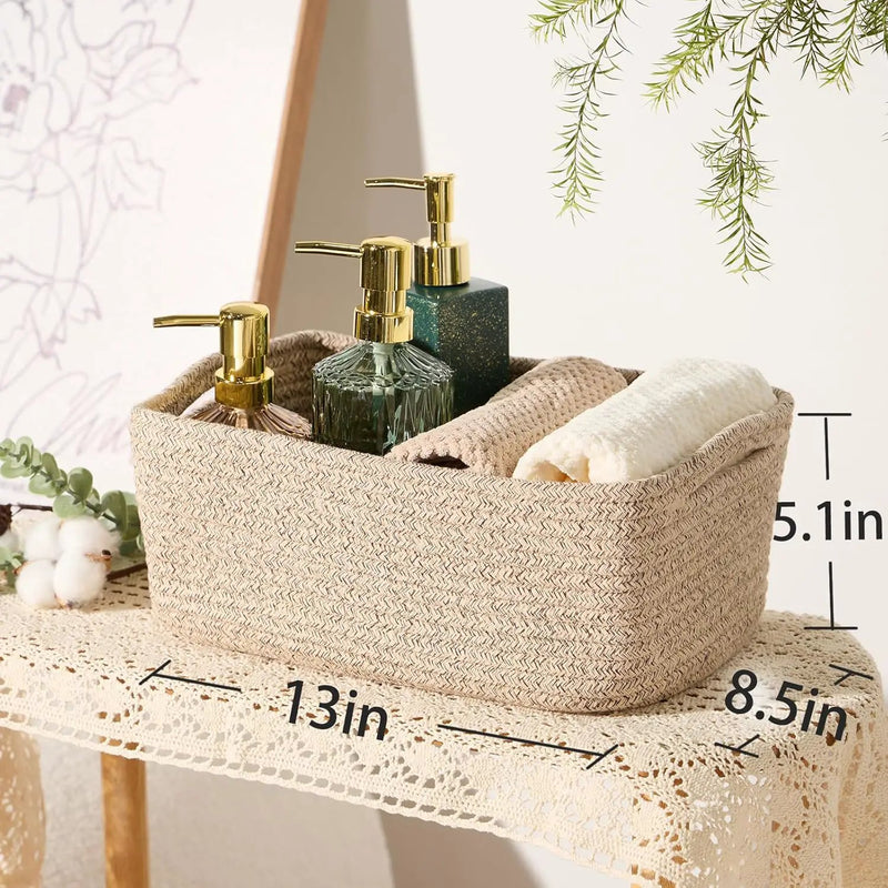 Small Storage Baskets for Organizing | Closet Organizer Bins | Shelf Toy Basket | Woven Rope Baskets | Cube Decorative Box | Shallow Basket | 13x8.5x5.1” | 3 Packs Mixed Brown by GreenHaven Gardens