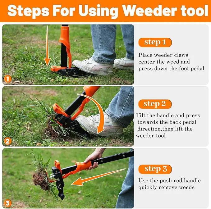 Weed Puller Tool, Stand Up Weed Puller Heavy Duty, Weeding Tool with 39" Ergonomic Long Handle and 4 Manganese Steel Claws, Easy Eject Mechanism, Weeding Without Bending, Pulling, or Kneeling by GreenHaven Gardens