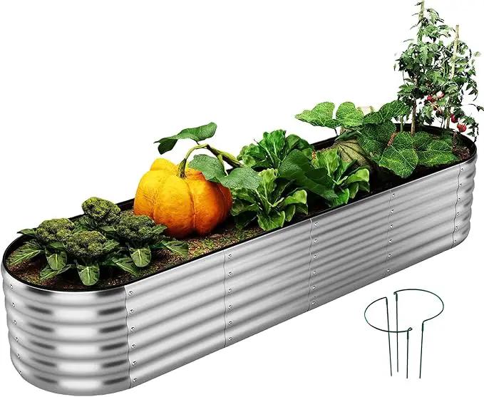 Large Raised Garden Bed Galvanized Metal Round Raised Garden Bed Outdoor for Gardening，8x2x1FT for Vegetables Flowers Ground Planter Box by GreenHaven Gardens