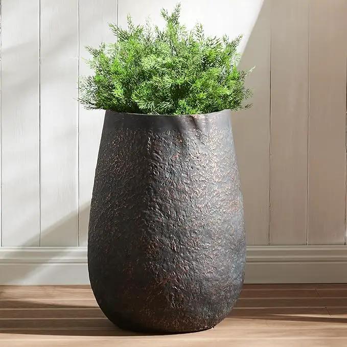 Weathered Concrete 19.7 Inch Tall Planter, Large Decorative Flower Pot with Drainage Hole, Round Plant Container for Home, Garden, Patio, Courtyard, A Dusting of Bronze Rust with Green Tone, 1 Pack by GreenHaven Gardens