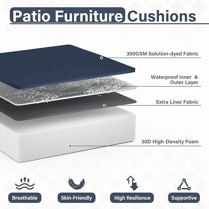 Patio Chair Cushions 22 X 22 X 4 Inch Waterproof Outdoor Seat Cushions for Patio Furniture, Outdoor Sofa Couch Pads with Ties & Handle, Set of 2, Navy Blue by GreenHaven Gardens