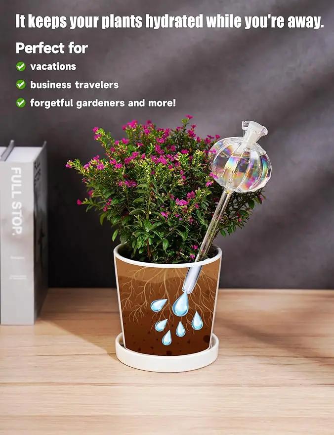 NiHome Plant Watering Globes 4-Pack, Iridescent Glass Cactus Self Watering Globe, Glass Waterer for Potted Plants - 4.7OZ/140 ML Capacity Automatic Mini Irrigation System, Adorable Gardening Gift by GreenHaven Gardens