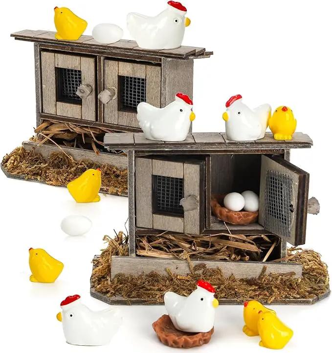 Nicunom 20Pcs Miniature Retro Wooden Chick Coop, Mini Family Chickens, Hen, Chick, Egg, Chicken Nest Ornament for Fairy Garden Accessories, Micro Landscape Lawn Decor by GreenHaven Gardens