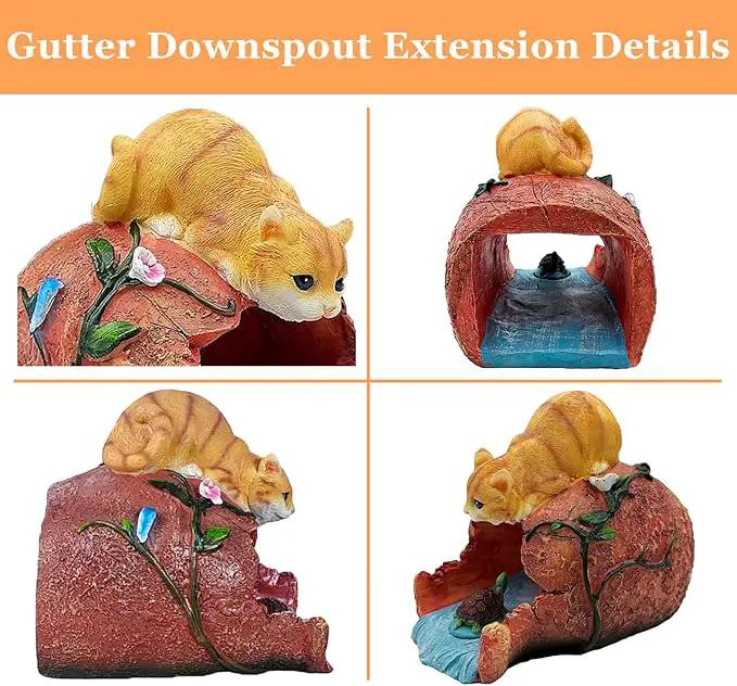 Teaeeno Orange Cat Decor Statue Gutter Downspout Extension Decorative,Animal Statue Outdoor Decor,3"×4" Rain Gutter Downspout Splash Block,Garden Splash Block Outdoor Sculpture,Rain Downspout Diverter by GreenHaven Gardens