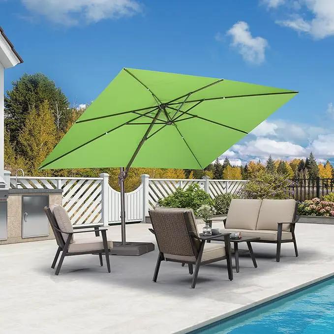 PURPLE LEAF 9' X 11.5' Rectangle Cantilever Umbrella Patio Umbrella Outdoor Aluminum Offset Hanging Umbrella with 360-degree Rotation for Pool Garden Backyard Deck, Green by GreenHaven Gardens