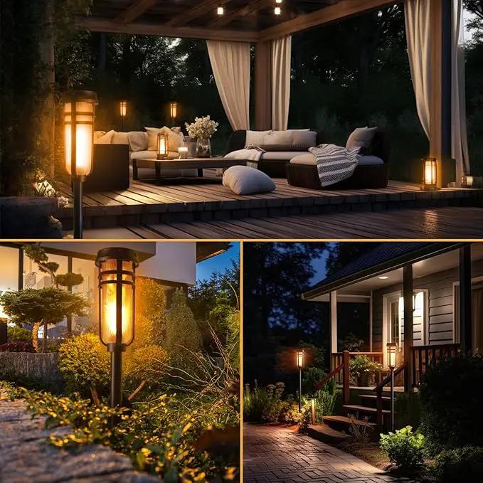 Metal Solar Torch - Adjustable Height (24" - 50"), Outdoor Lights with Flickering Flame, Waterproof Solar Powered Lights, Flame Torches for Patio, Pathway, Yard Decor, Matte Black (4-Pack) by GreenHaven Gardens