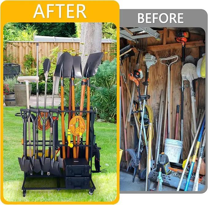Garden Tool Organizer - Heavy Duty Garage Storage and Organization with Wheels - Large Garden Tool Storage Holder for Lawn Yard Patio Shed,Garage Shovel Rack by GreenHaven Gardens
