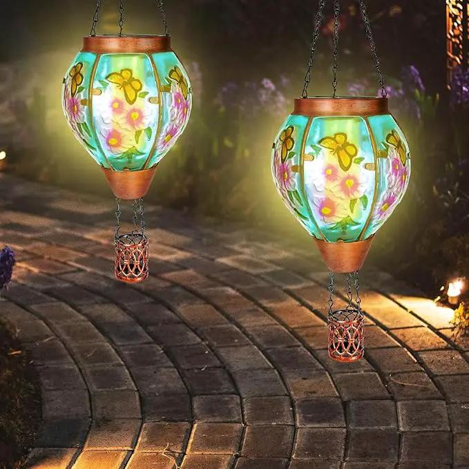 4 Pack Solar Hot Air Balloon Lantern with Flame， Butterfly Glass Outdoor Solar Lanterns for Outside Hanging Farmhouse Patio Pathway Decor, Butterfly Gifts for Women Grandma Mom - Butterfly by GreenHaven Gardens