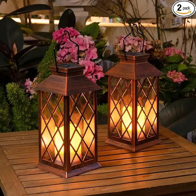 2Pack 11" Outdoor Solar Lanterns Waterproof Garden Gifts Women, Flickering Flameless Candle Mission Lights for Patio, Table ,Outdoor, Party, Yard,Lawn,Mothers' Day Gifts for Mom (Antique Copper) by GreenHaven Gardens