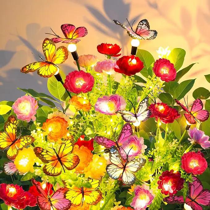 Solar Garden Lights, 3 Pack Swaying Solar Lights with 9 Butterflies & 21 Blooming Flowers, Solar Flowers Lights Outdoor Waterproof, Auto On/Off Solar Outdoor Lights for Yard Patio, Gift by GreenHaven Gardens
