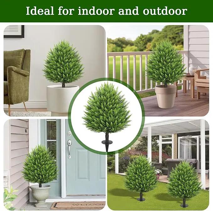 31" Artificial Cedar Topiary Ball Trees with Ground Spike,2 Pack Fake Pine Shrubs Bushes, UV Resistant Faux Evergreen Cypress Tree Plants for Indoor Outdoor Planters Front Porch Garden Decor by GreenHaven Gardens