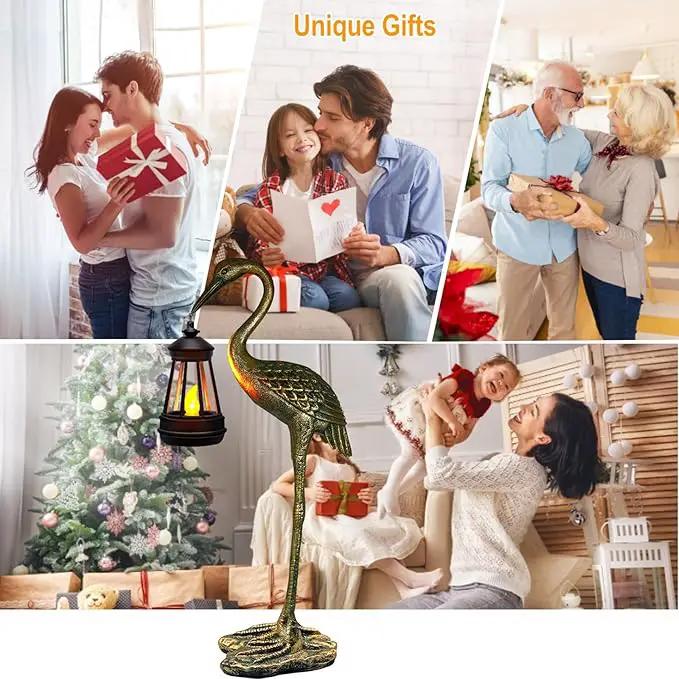 Solar Garden Statue Crane Figurine, Outdoor Hanging Solar Lanterns, Blue Heron Sculpture Statue for Patio, Yard, Lawn, Porch, Garden Decor for Outside Gifts for Christmas Mom, Women, Mother's Day by GreenHaven Gardens