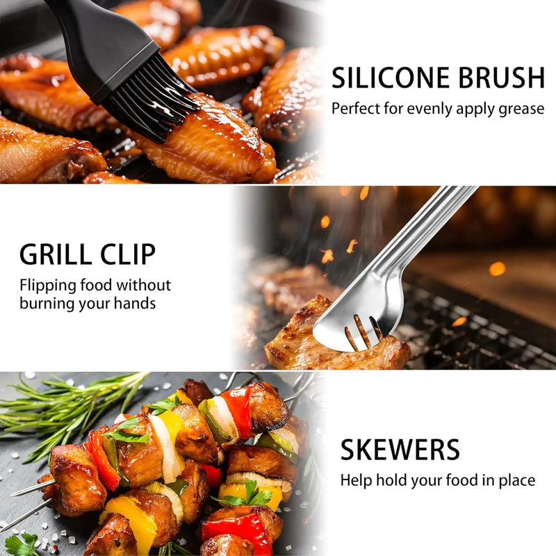 Pleafind Grill Basket Set - 8 PCS, Portable BBQ Grilling Basket with Removable Handle, Stainless Steel Grill Baskets for Outdoor Grill, Includes Silicon Brush, Steel Clip and 4 Skewers by GreenHaven Gardens