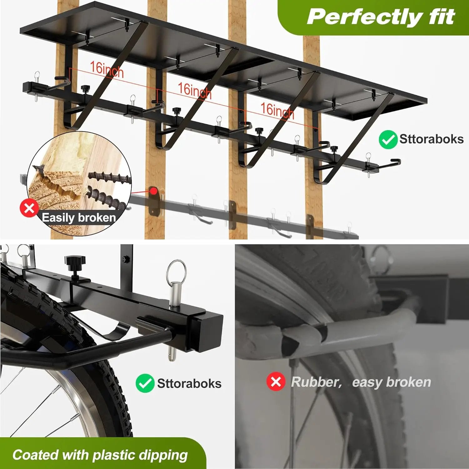 Bike Storage Rack with Shelf, Bike Wall Mount Garage Stand, Bike Hanger Storage Bicycles Hanger Hooks Bike Hooks for Garage Organizer by GreenHaven Gardens