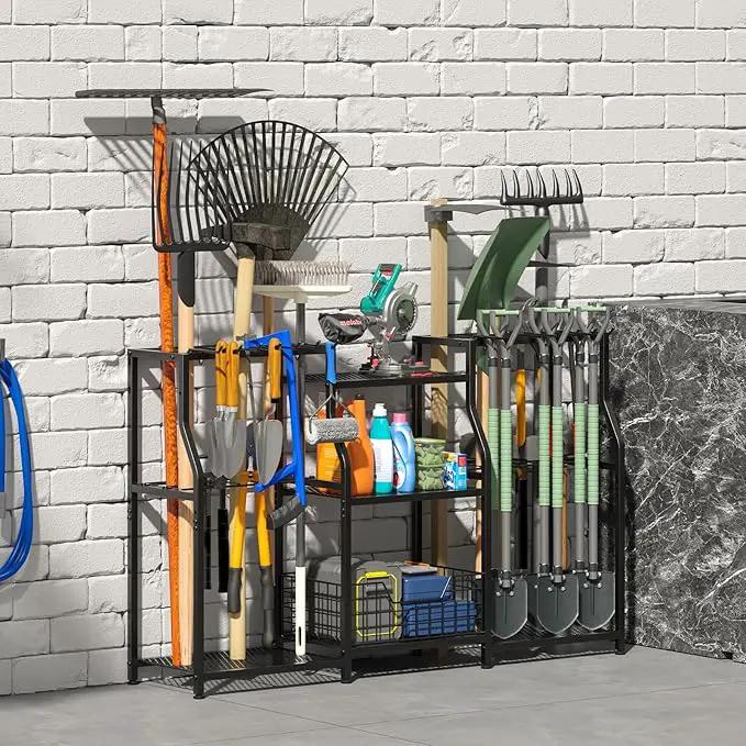 keomaisyto Garden Tool Organizer, Heavy Duty Yard Tool Tower Rack for Garage Organization and Storage, 3 Tier Utility Garden Tool Rack with hooks for Garden/Shed/Garage/Yard/Basement/Lawn by GreenHaven Gardens