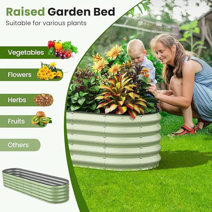 Oval 8x2x1.5 FT Galvanized Raised Garden Bed Kit, 31 in 1 Large Metal Planter Box for Outdoor Gardening, 18” Garden Bed for Vegetables Flower Herb(Sage Green) by GreenHaven Gardens