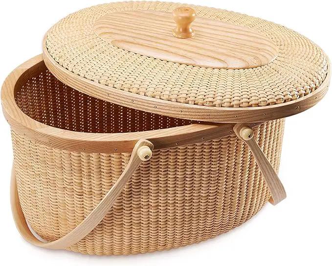 Nantucket style basket Picnic Basket rattan Handmade Products woven Sewing storage basket Two swing handles Tote Bag For Women by GreenHaven Gardens
