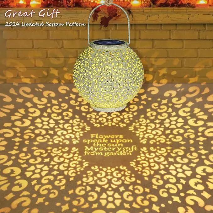 Outdoor Solar Big Lantern Waterproof Hanging Garden Decorative Metal Lights LED Table Lamp,Yard Patio Decor, Christmas Gifts for Mom (White,1Pack) by GreenHaven Gardens