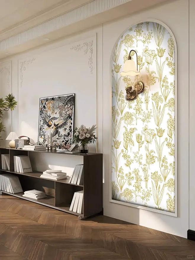 Dimoon 393"x17.3" Floral Wallpaper Peel and Stick Flowers Golden White Contact Paper Thicken Waterproof Modern Self Adhesive Plants Wallpaper Removable Wall Paper Shelf Vinyl Roll by GreenHaven Gardens