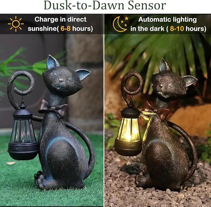 Whimsical Solar Cat Statue with Solar Lantern - Unique Outdoor Garden Decor for Patio, Balcony, and Yard Lights - Ideal Valentines Day Birthday Gifts for Mom, Grandma, Women, Men, and Cat Lovers by GreenHaven Gardens