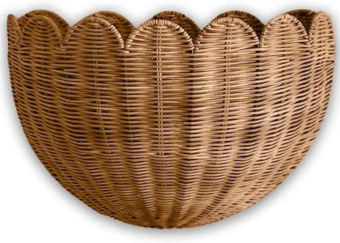 BEBE BASK Scalloped Wicker Hanging Basket - The Original Wicker Wall Decor - Hand Woven Wall Basket - Home Décor Wall Hanging Basket - Wall Storage Basket for Nursery, Living Room and Bathroom (Mocca) by GreenHaven Gardens