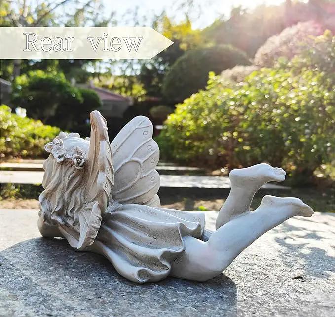 MeritMode Fairy Garden Figurines - Angel Statue with Butterfly and Holding Face, for Mom, Resin Outdoor Figurine for Patio & Yard, 10" Width by GreenHaven Gardens