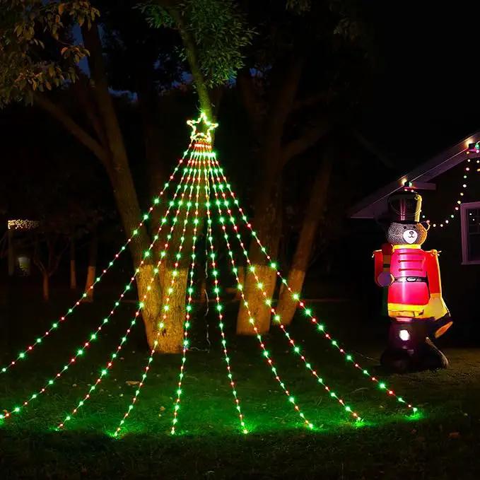 BlcTec Outdoor Christmas Decorations, 352 LED Christmas Star Lights with 9 Strands 11.7ft Waterfall Christmas Tree Lights, 8 Modes, Waterproof, Timer for Yard Patio Xmas Décor, Flowing Red and Green by GreenHaven Gardens