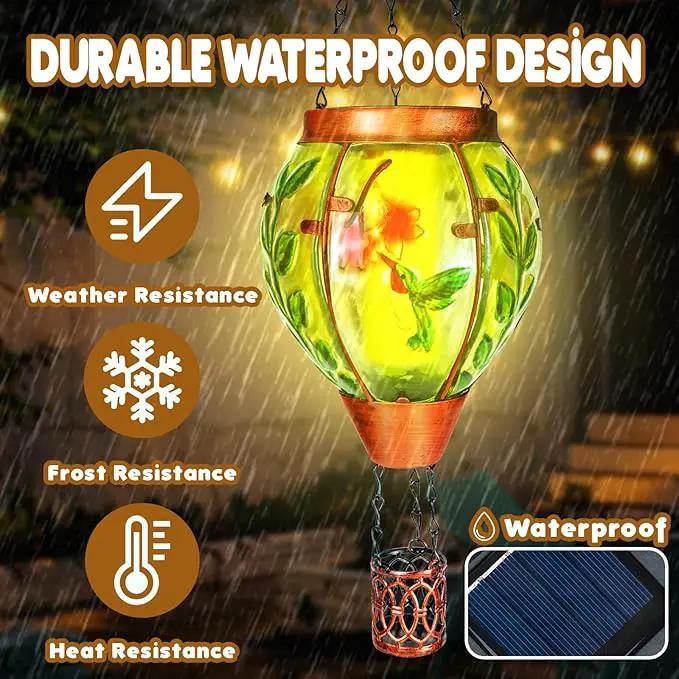 4 Pack Solar Hot Air Balloon Lantern with Flame，Hummingbird Outdoor Solar Lanterns for Outside Garden Yard Farmhouse Patio Pathway Decoration, Hummingbird Gifts for Women Grandma Mom - Hummingbird by GreenHaven Gardens