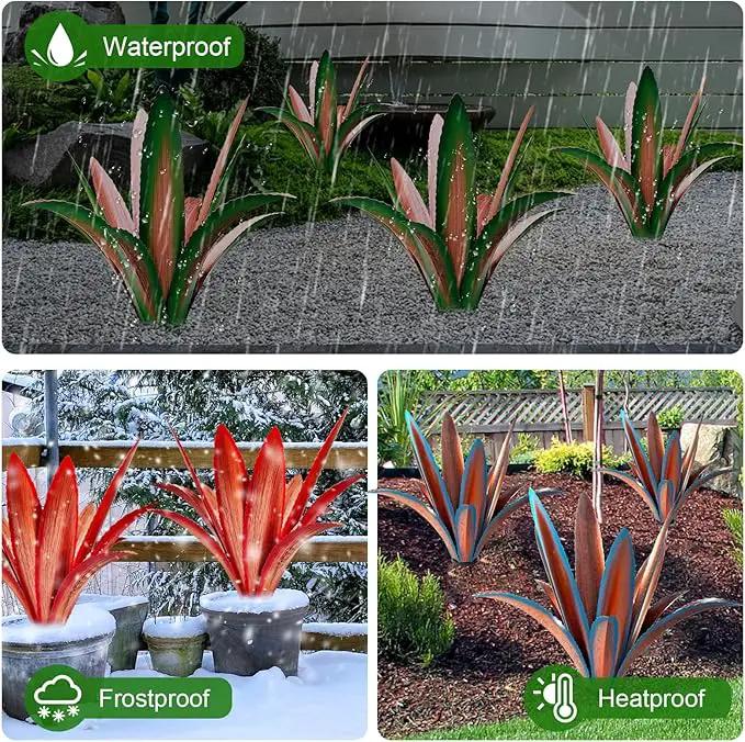 Enlarge thickened Wind Resistant Metal Agave Garden Art Metal Plant Country Garden Sculpture Statue Outdoor decoration Agave Metal Plant Courtyard Garden Lawn Ornament Gift (2, 12 Leaves blue) by GreenHaven Gardens
