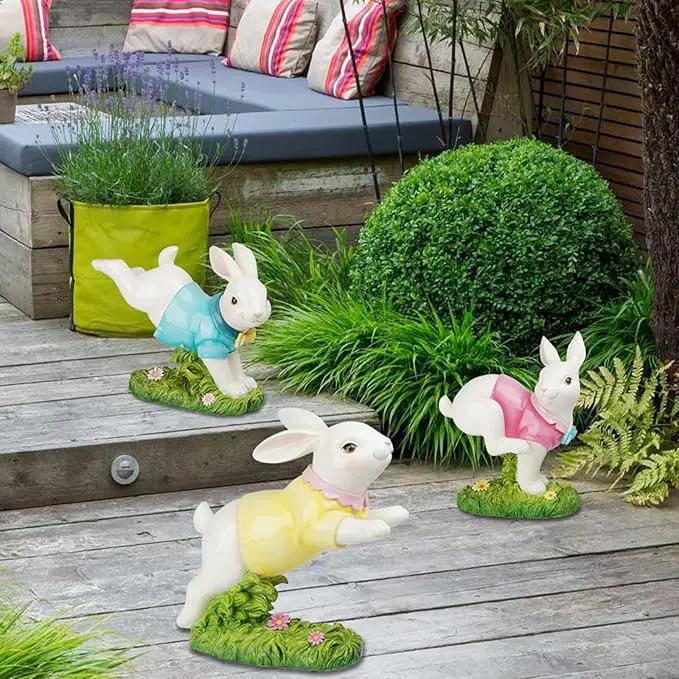 Braxio Bunny Decor Garden Outdoor Statues - Resin Large Leaping Bunny Decor Rabbit Statue Easter Decorations Garden Decor for Outside Yard 18.25 * 8.25 * 19 Inch by GreenHaven Gardens