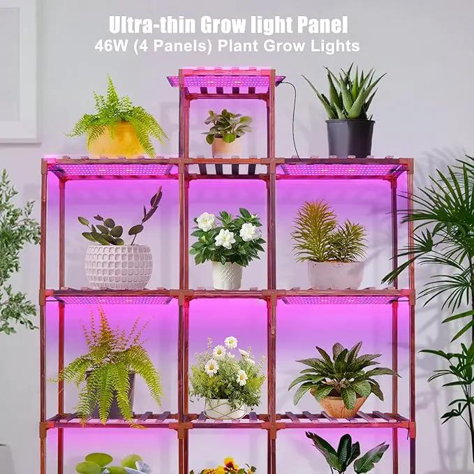 LED Grow Lights for Indoor Plants Full Spectrum,600LEDs Full Spectrum Red Bule Grow Lights for Under Cabinet Plant, Grow Lamp with 3/6/12H Timer,6 Dimmable Levels,Grow Lights for Shelves 4 Panel by GreenHaven Gardens