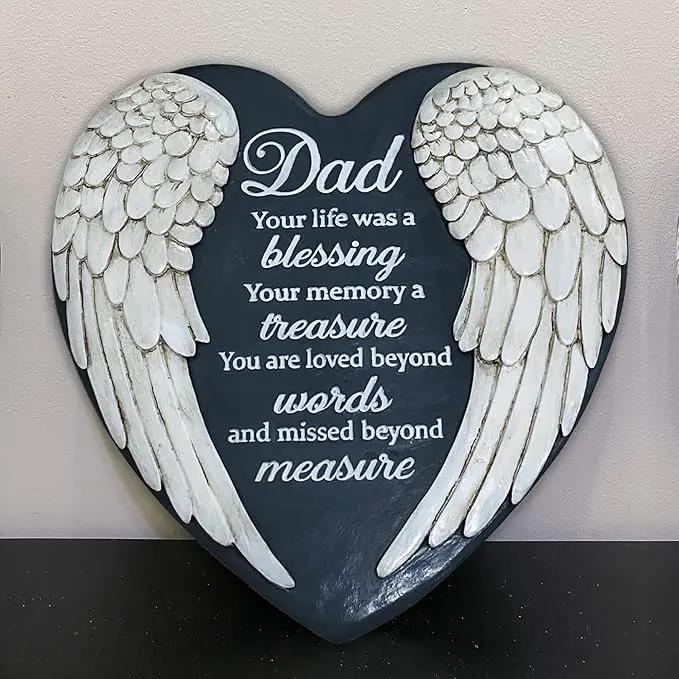 Dad Memorial Garden Stone, Dad Stepping Garden Memorial Stone, in Memory of Dad Stones Gifts for Loss of Father, Loss of Dad, Father Memorial Angel Wings Heart Stone TNS13 by GreenHaven Gardens