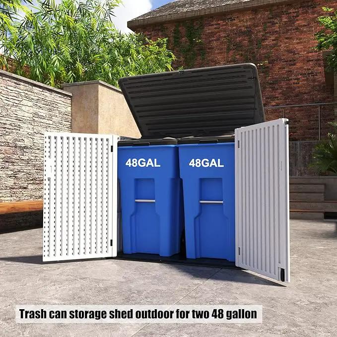 Resin Outdoor Storage Shed, 38 cu.ft Outdoor Storage Box Waterproof for Garden Tools, Patio Furniture, Trash Cans, Garage Storage, Customized Shelves & Lockable (Off White) by GreenHaven Gardens
