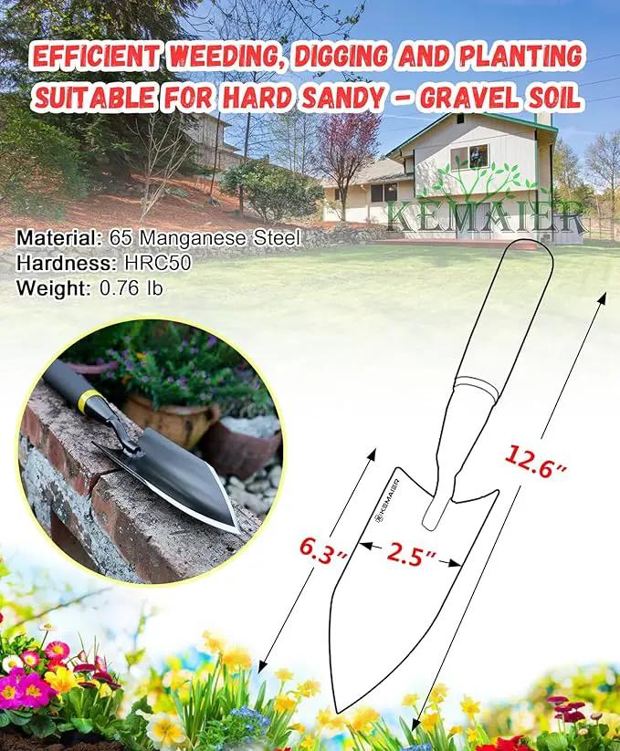 Heavy Duty Gardening Hand Trowel - Carbon Steel Garden Trowel with Rubberized Handle, Ideal for Soil Planting, Digging, Transplanting by GreenHaven Gardens