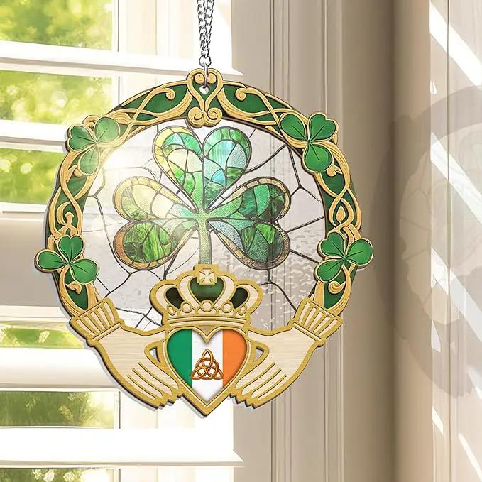 FLAGWIX Irish Gifts for Women, Men - Christmas, Birthday Gifts for Women, St Patricks Day, Shamrock Decorations, Good Luck Gifts, Claddagh, Celtic Home Decor - Window Suncatcher Hanging Decorations by GreenHaven Gardens