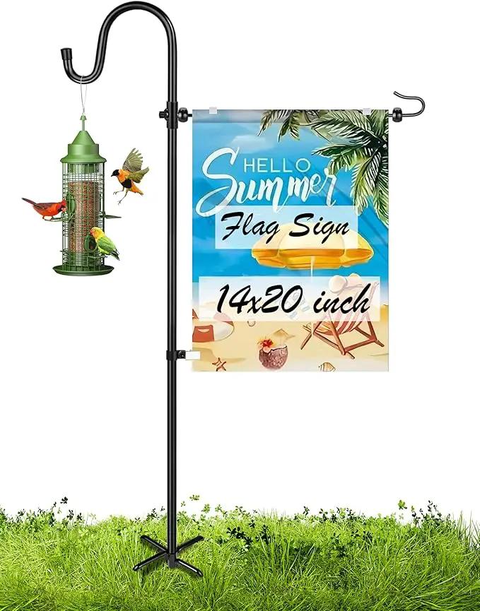 Garden Flag Holder Stand with Shepherd Hook for 14'' x 20'' Flags Upgraded Flagole with 2 Spring Stoppers and 1 Clip, Yard Garden Flag Holder for Flags Weather-Proof (Without Solar Lights & Flag) by GreenHaven Gardens