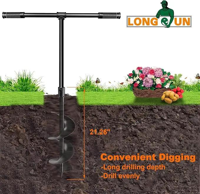 LONGRUN Manual Garden Hole Digging Drill Bit, Hand Drill Auger Post Hole Digger for Planting, Spiral Drill Planter for Bulb, Flower, Tree, Seedlings, Bedding Plants, Umbrella, Fence Holes-6"x 38" by GreenHaven Gardens