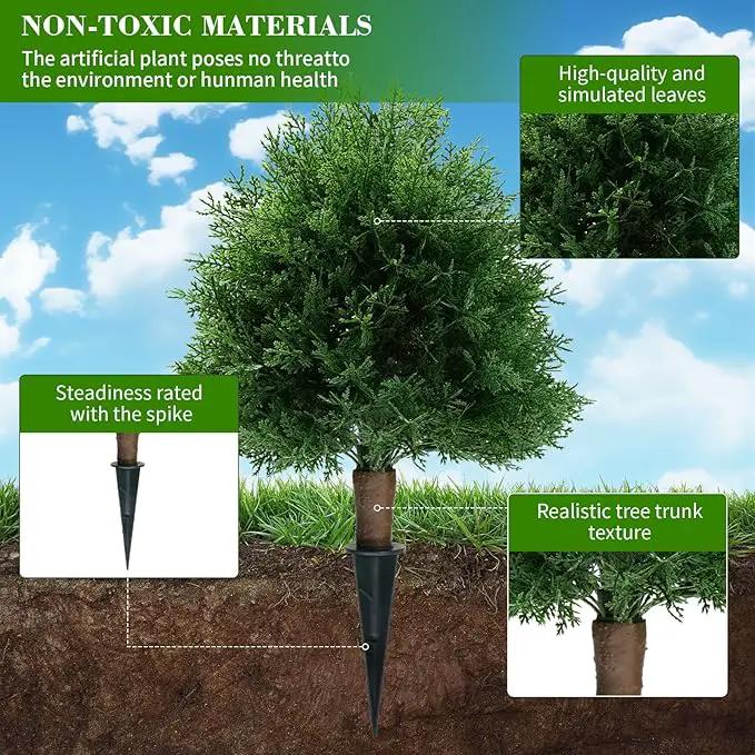 Artificial Cedar Topiary Ball Trees with Ground Spike, 20" UV Resistant Artificial Shrubs, Fake Evergreen Artificial Plant Brush for Indoor Outdoor Front Porch Garden, 1 Pack by GreenHaven Gardens
