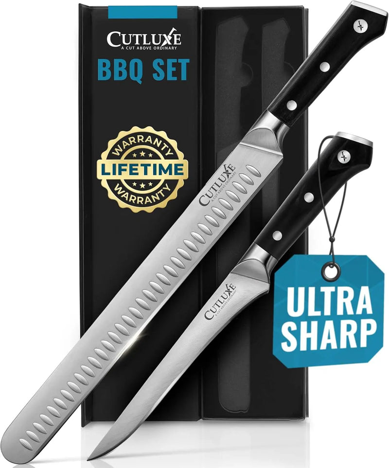 Cutluxe BBQ Carving Knife Set – Brisket Slicing and Boning Knife for Meat Cutting – Professional Knife with Razor Sharp German Steel, Full Tang, Ergonomic Handles – Artisan Series by GreenHaven Gardens