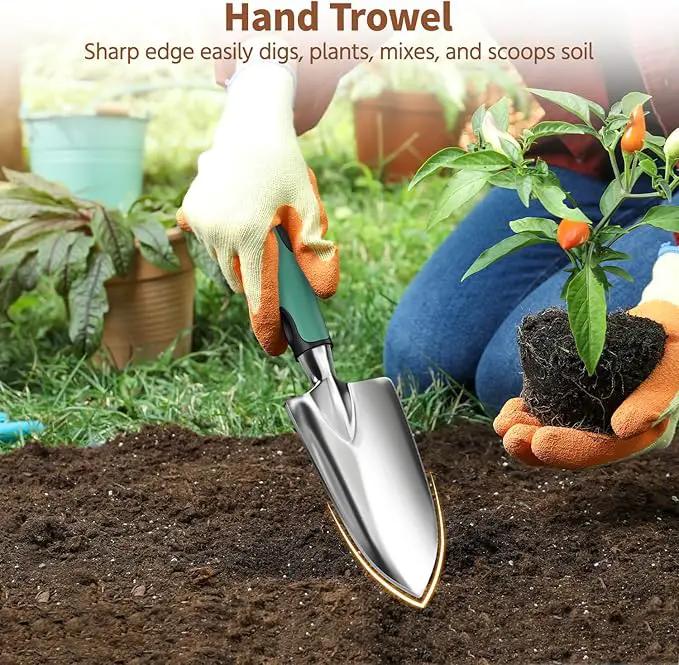LASZOLA 3 Piece Garden Tool Set Include Hand Trowel Rake and Transplant Shovel for Women, Indoor Heavy Duty Small Spade Kit with Ergonomic Handle to Weed and Loosen, for Mom and Plant Beginner, Teal by GreenHaven Gardens