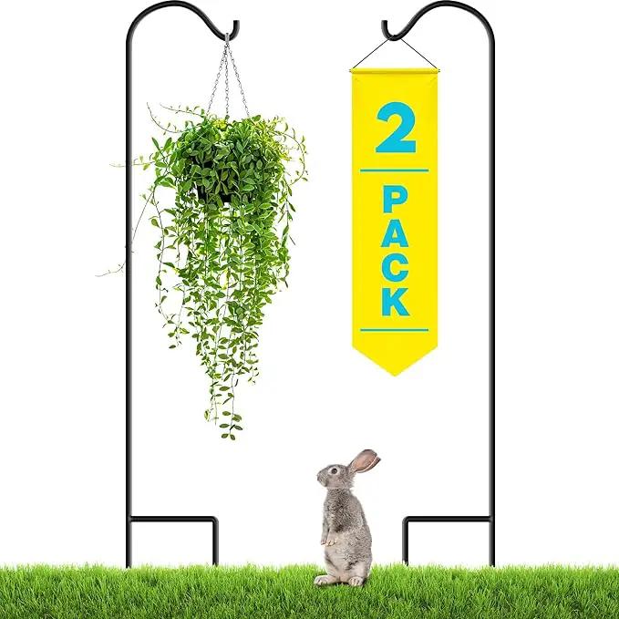 Gray Bunny 65" Shepherds Hooks for Outdoor 2 Pack, Thick Bird Feeder Pole, Hanging Plant Stand, Shepherds Hook for Bird Feeder, Non-Hollow, Non-Adjustable, Extra Long Base Prongs by GreenHaven Gardens
