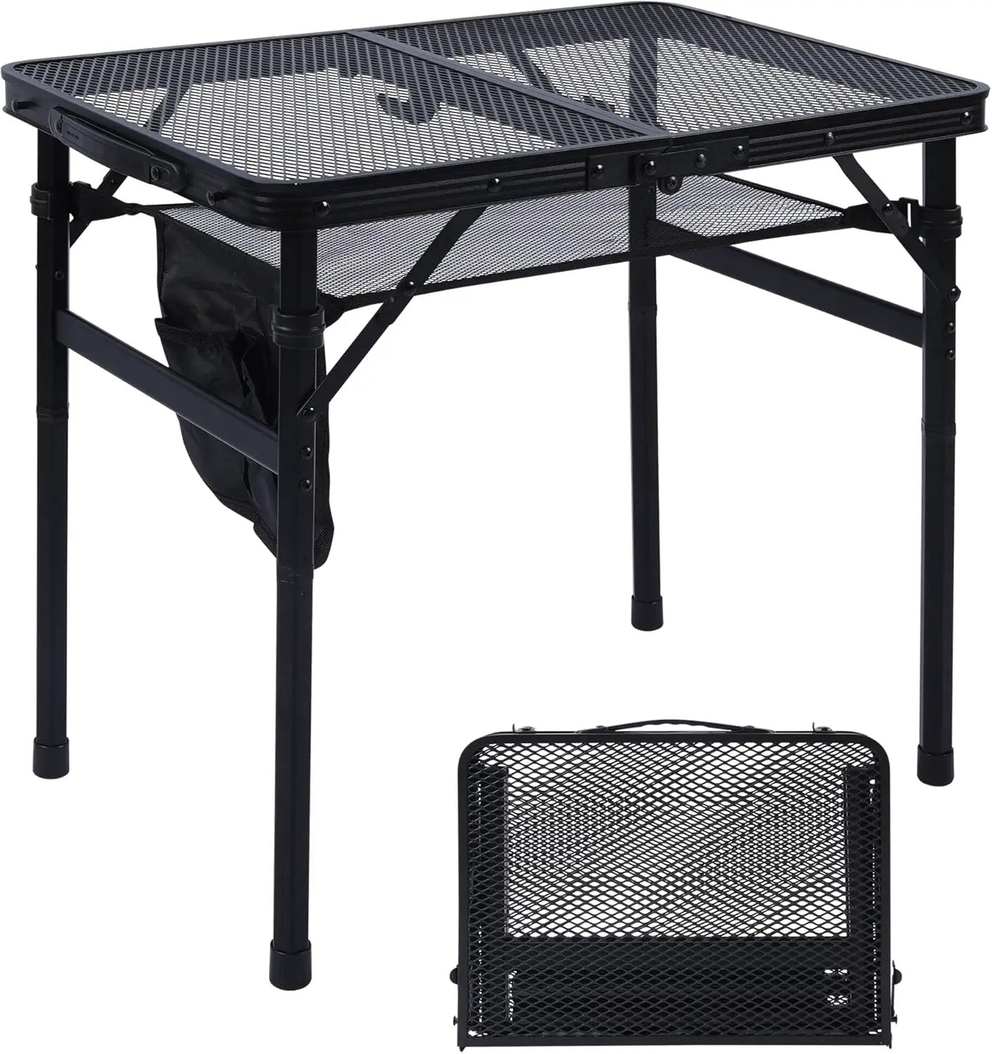 Camping Table, 2x1.3 FT Portable Folding Grill Table, Lightweight Height Adjustable Metal Tables with Mesh Desktop and Mesh Bag, Outdoor Tables for Camping, Picnic, Beach and BBQ, Black by GreenHaven Gardens