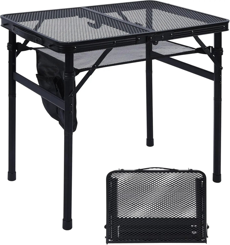 Camping Table, 2x1.3 FT Portable Folding Grill Table, Lightweight Height Adjustable Metal Tables with Mesh Desktop and Mesh Bag, Outdoor Tables for Camping, Picnic, Beach and BBQ, Black by GreenHaven Gardens