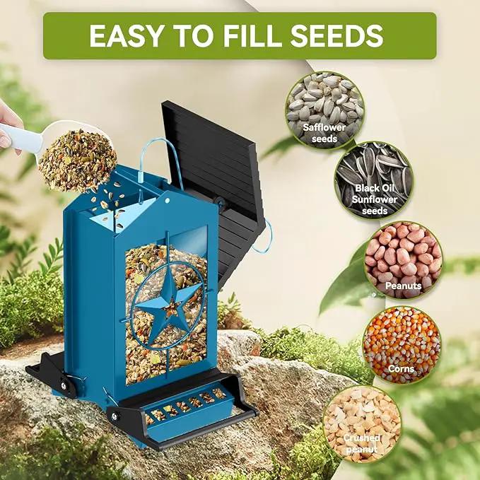 Squirrel Proof Bird Feeder for Outdoors Hanging, Metal Wild Bird Seed Feeder with Bilateral Weight-Activated Perches, 5LB Large Capacity Wild Bird Feeders for Outside Finch, Cardinal, Blue Jay by GreenHaven Gardens