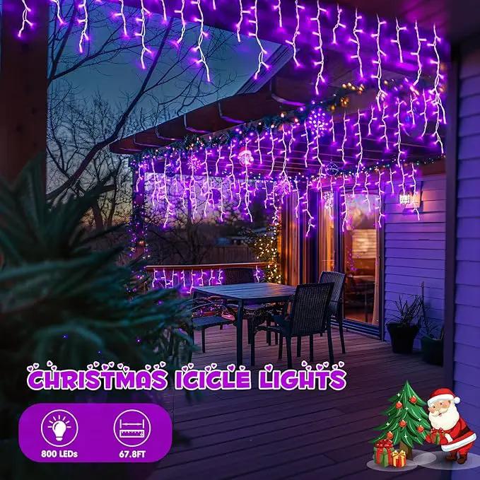 JMEXSUSS 800 LED Purple Icicle Lights Outdoor, Purple Icicle Christmas Lights Indoor Plug in with Remote, Purple Christmas Lights for Outside Fireplace Eave Yard Christmas Decor by GreenHaven Gardens