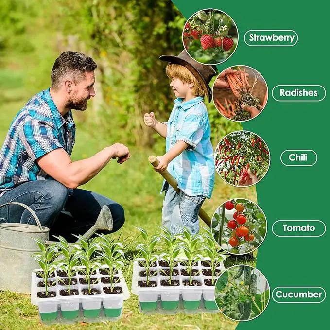 Reusable Seed Starter Tray, 4 Pack Silicone Seed Starter Kit for Starting Plant Seeds with Humidity Adjustable Dome and Lid, Indoor Seed Starting Supplies with Water Spray Bottle for Plants, BPA-Free by GreenHaven Gardens