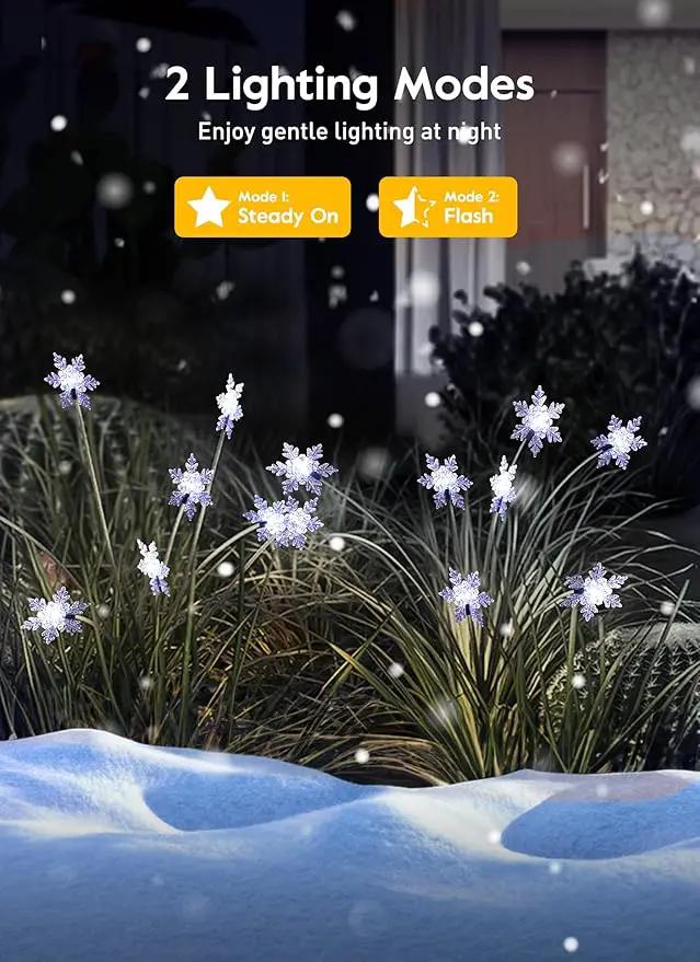 Brightown Christmas Pathway Lights - 4 Pack 48 LED Snowflake Outdoor Lights With 2 Modes, Waterproof Solar Firefly Decoration for Yard, Cool White by GreenHaven Gardens