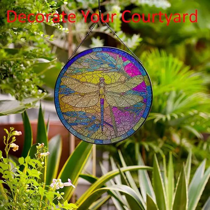 Hanging Stained Glass for Windows,20cm/7.87inch Dragonfly Hand-Painted Sun Catcher Garden Hangings Christmas Mother's Day, Valentine's Day Ornaments Festival Gift (B Style) by GreenHaven Gardens