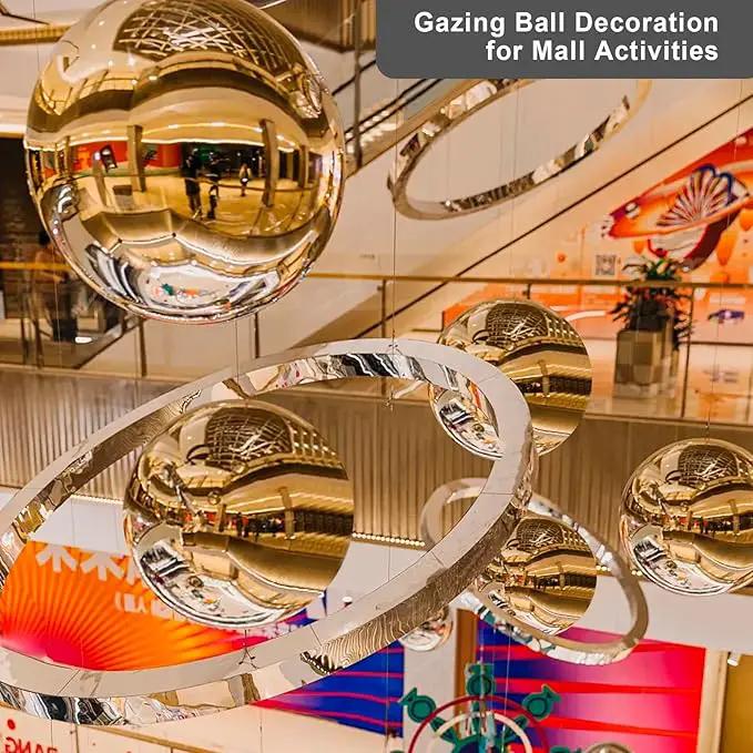 Nerien Gazing Ball, Stainless Steel Garden Mirror Globe, Polished Ornament Sphere, Hollow Floating Reflective Hemisphere, for Home Outdoor Pond Housewarming Swimming Pool Decoration, Gold, 8Pcs by GreenHaven Gardens